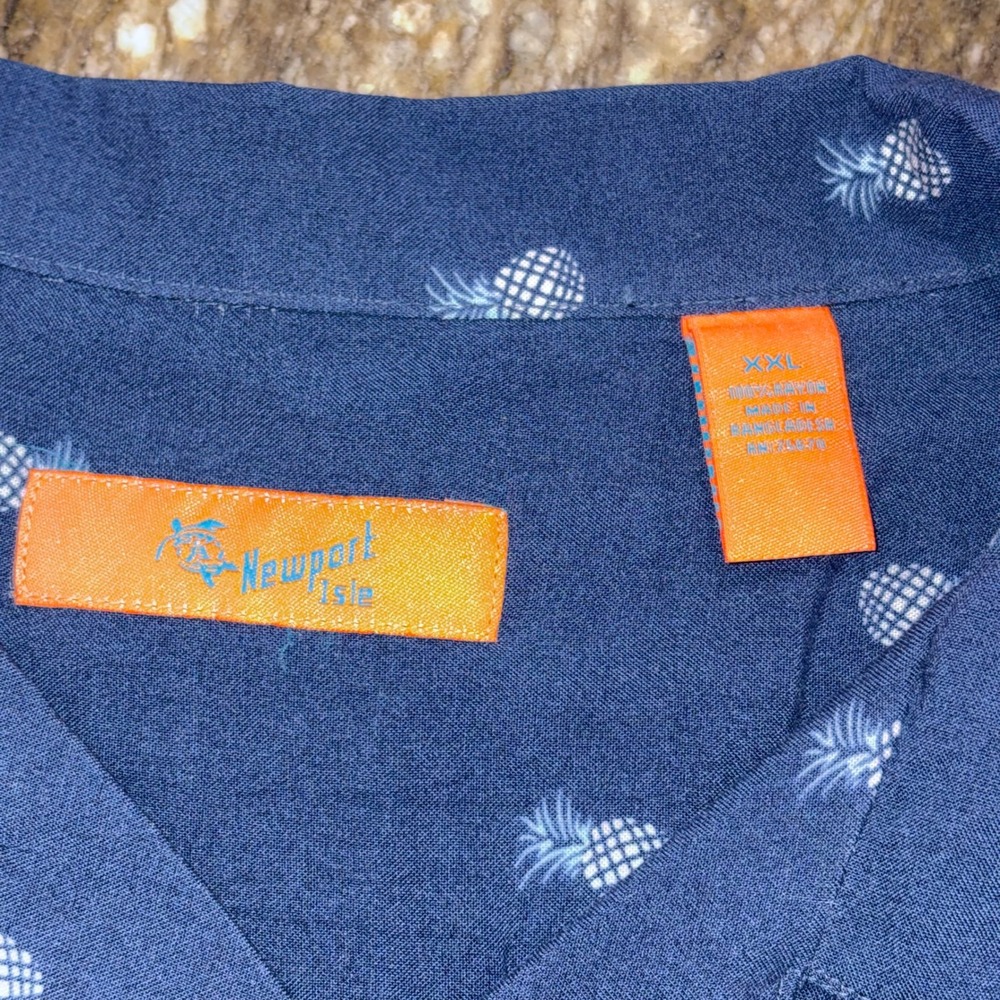Pineapple Print Rayon Button Down Camp Shirt Mens XXL Blue Newport Isle - Picture 3 of 7